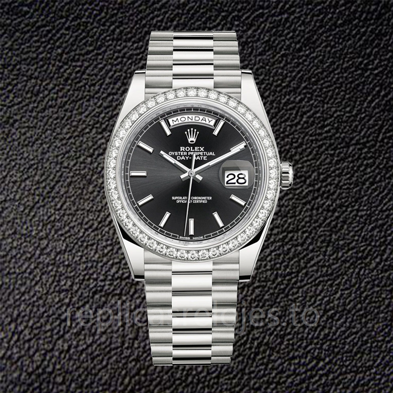 Rolex Day-Date 228349BKSP de los hombres Tono plateado Esfera negra - Imagen 2