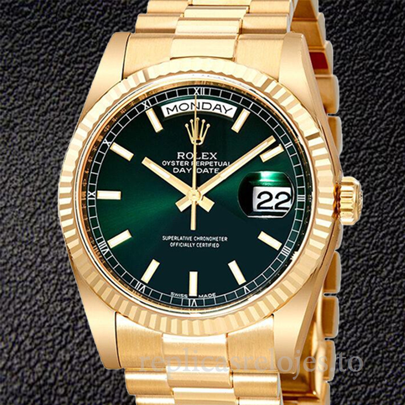 Rolex Day-Date 118238GNSP Unisex Esfera verde Tono de oro amarillo Pulsera