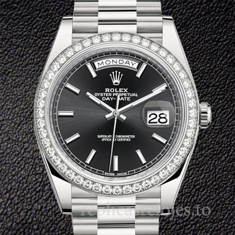 Rolex Day-Date 228349BKSP de los hombres Tono plateado Esfera negra