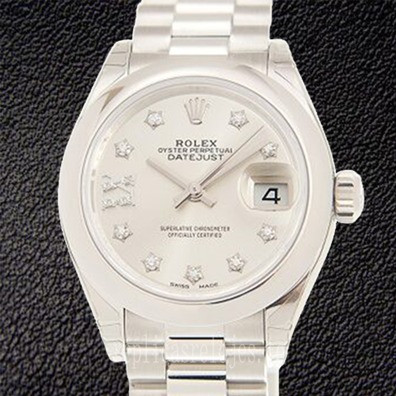 Rolex Datejust m279166-0001 Señoras 28mm Tono Plateado Presidente Pulsera