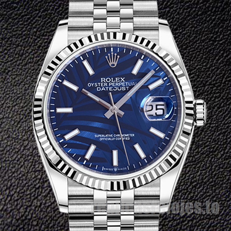 Rolex Datejust 41mm 126234 De Los Hombres Esfera azul con motivo de palmera Tono Plateado