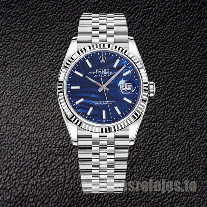 Rolex Datejust 41mm 126234 De Los Hombres Esfera azul con motivo de palmera Tono Plateado - Imagen 2