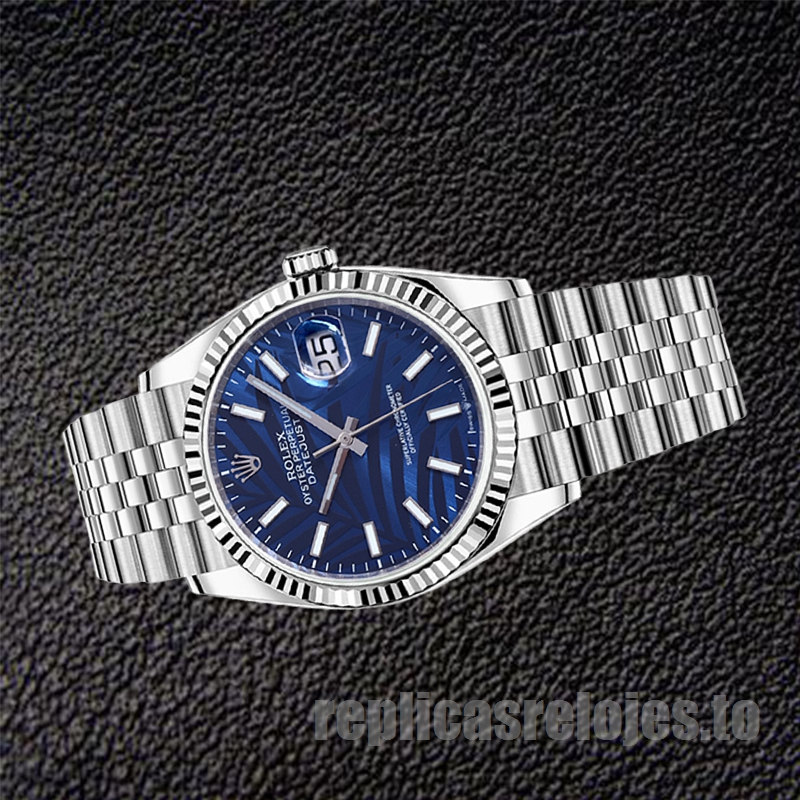 Rolex Datejust 41mm 126234 De Los Hombres Esfera azul con motivo de palmera Tono Plateado - Imagen 3