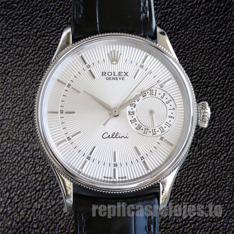 Rolex Cellini De Los Hombres 39mm m50519-0006 Correa De Cuero Esfera Blanca