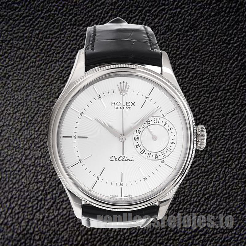 Rolex Cellini De Los Hombres 39mm m50519-0006 Correa De Cuero Esfera Blanca - Imagen 2