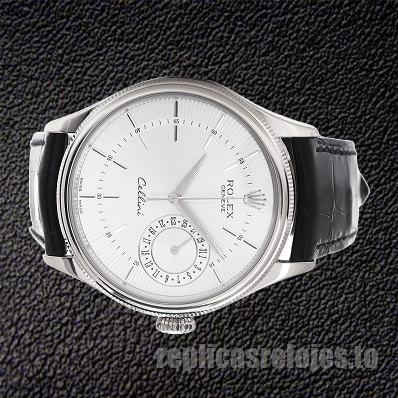Rolex Cellini De Los Hombres 39mm m50519-0006 Correa De Cuero Esfera Blanca - Imagen 3