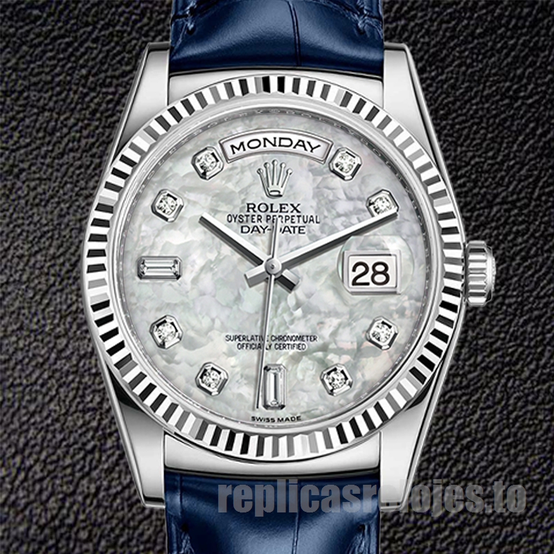 Rolex Day-Date 36mm De Los Hombres m118139-0090 Tono Plateado Correa De Cuero