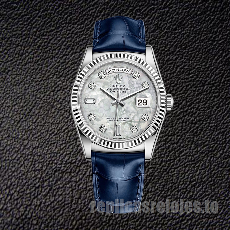 Rolex Day-Date 36mm De Los Hombres m118139-0090 Tono Plateado Correa De Cuero - Imagen 2