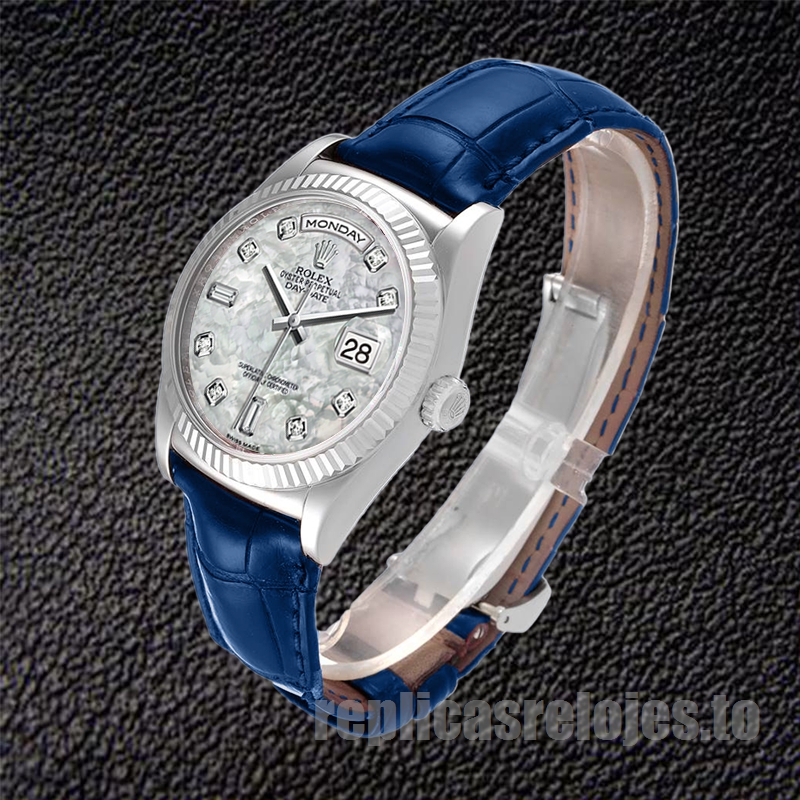 Rolex Day-Date 36mm De Los Hombres m118139-0090 Tono Plateado Correa De Cuero - Imagen 3