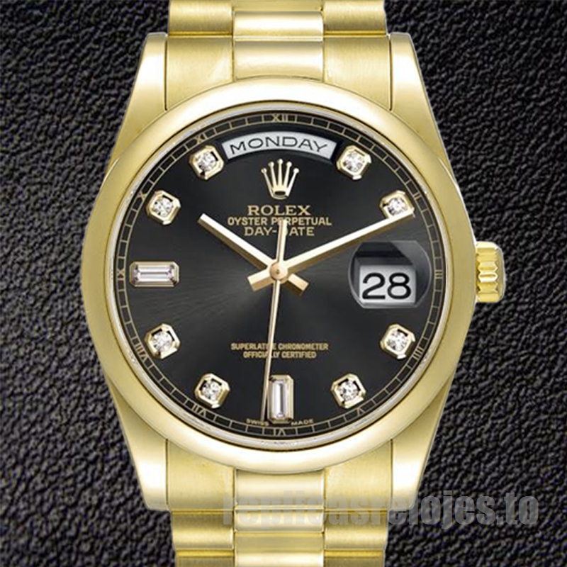Rolex Day-Date De Los Hombres 118208-83208 36mm Esfera Negra