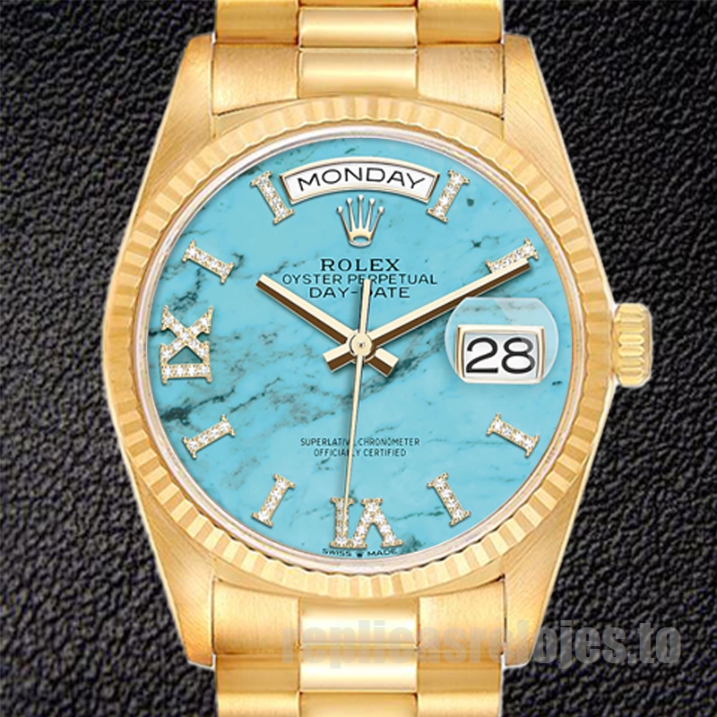 Rolex Day-Date 36mm De Los Hombres m128238-0071 Tono Dorado Esfera Azul