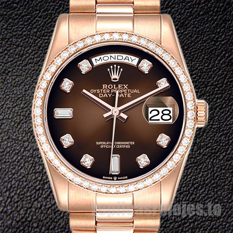 Rolex Day-Date 36mm De Los Hombres m128345rbr-0040 Tono Oro Rosa Reloj