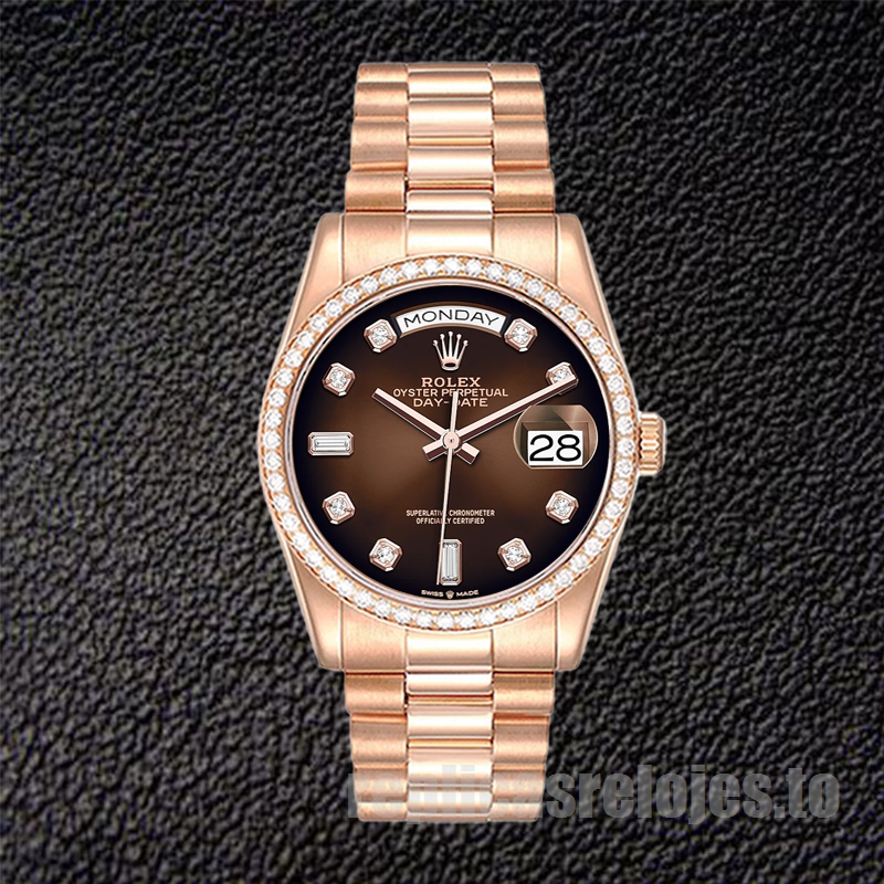 Rolex Day-Date 36mm De Los Hombres m128345rbr-0040 Tono Oro Rosa Reloj - Imagen 2