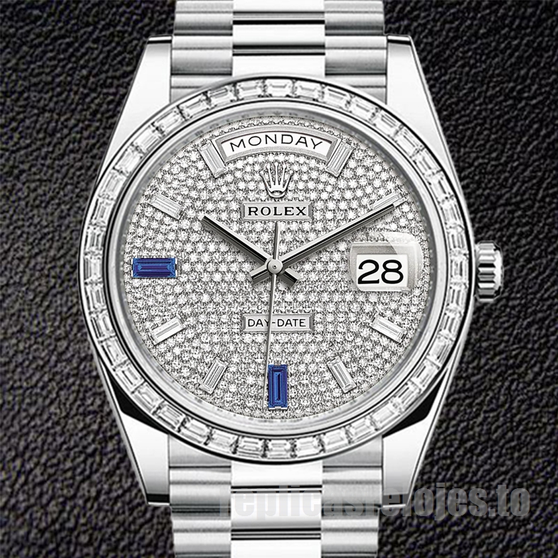 Rolex Day-Date De Los Hombres m228396tbr-0021 41mm Esfera Con Pavé De Diamantes Tono Plateado