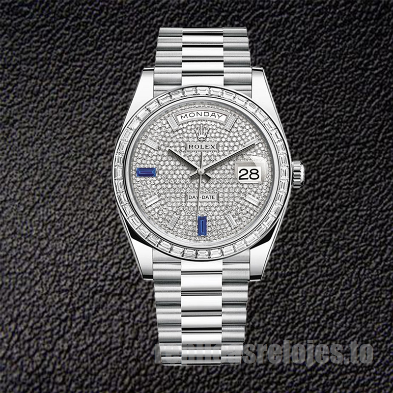 Rolex Day-Date De Los Hombres m228396tbr-0021 41mm Esfera Con Pavé De Diamantes Tono Plateado - Imagen 2