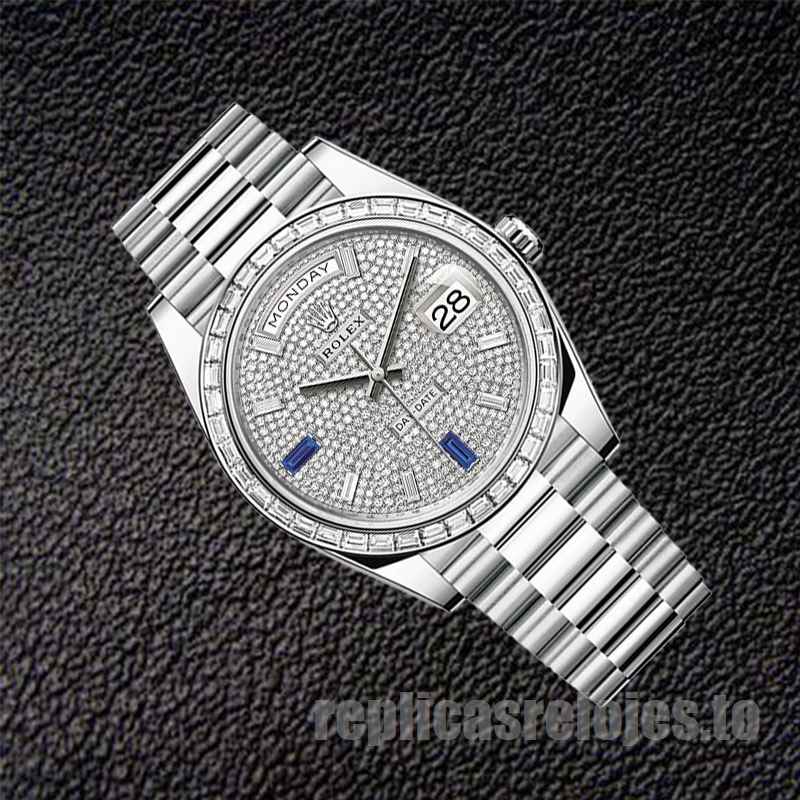 Rolex Day-Date De Los Hombres m228396tbr-0021 41mm Esfera Con Pavé De Diamantes Tono Plateado - Imagen 3